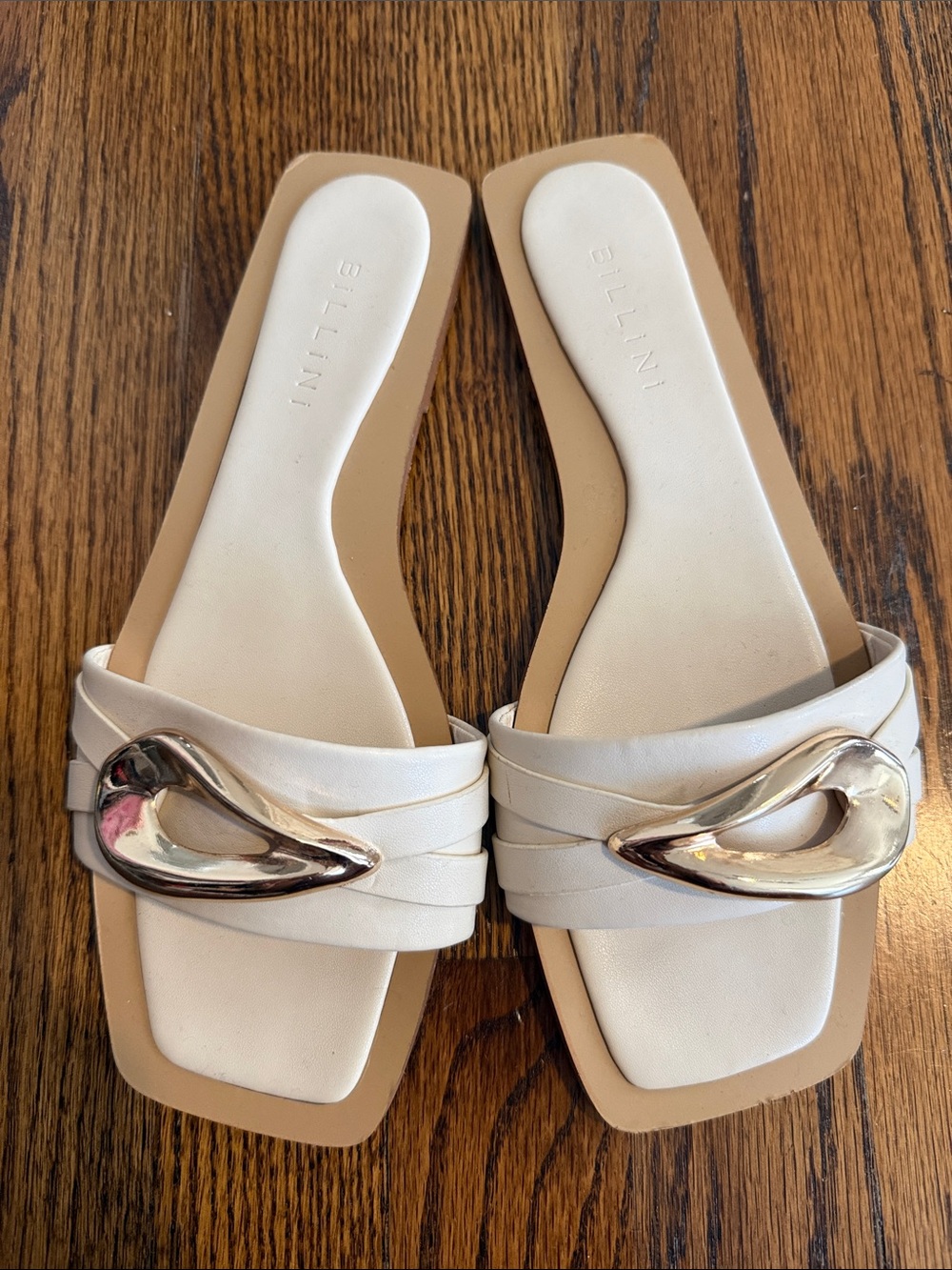Billini Cream Slide Sandals with Gold Accent
